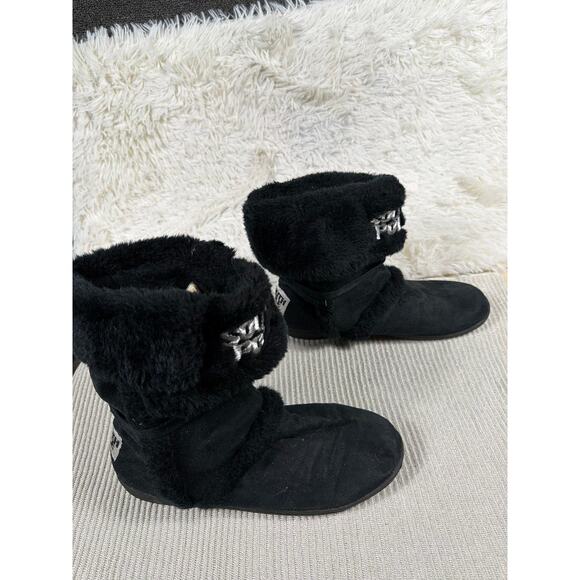 South Pole Boots Womens Size 10W Black Faux Fur Cabin Slipper House Shoes - Picture 4 of 11